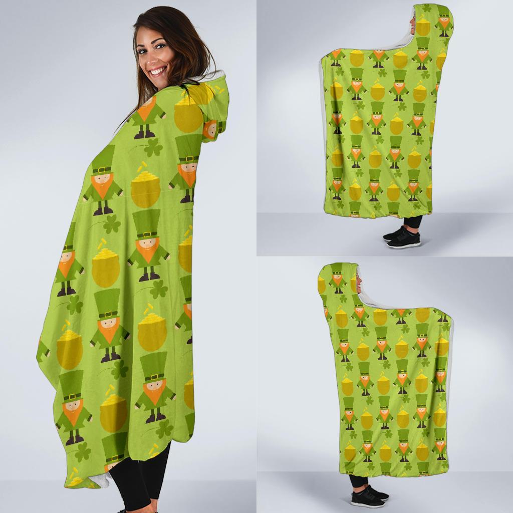 Leprechaun St Patrick's Day Print Pattern Hooded Blanket-grizzshop