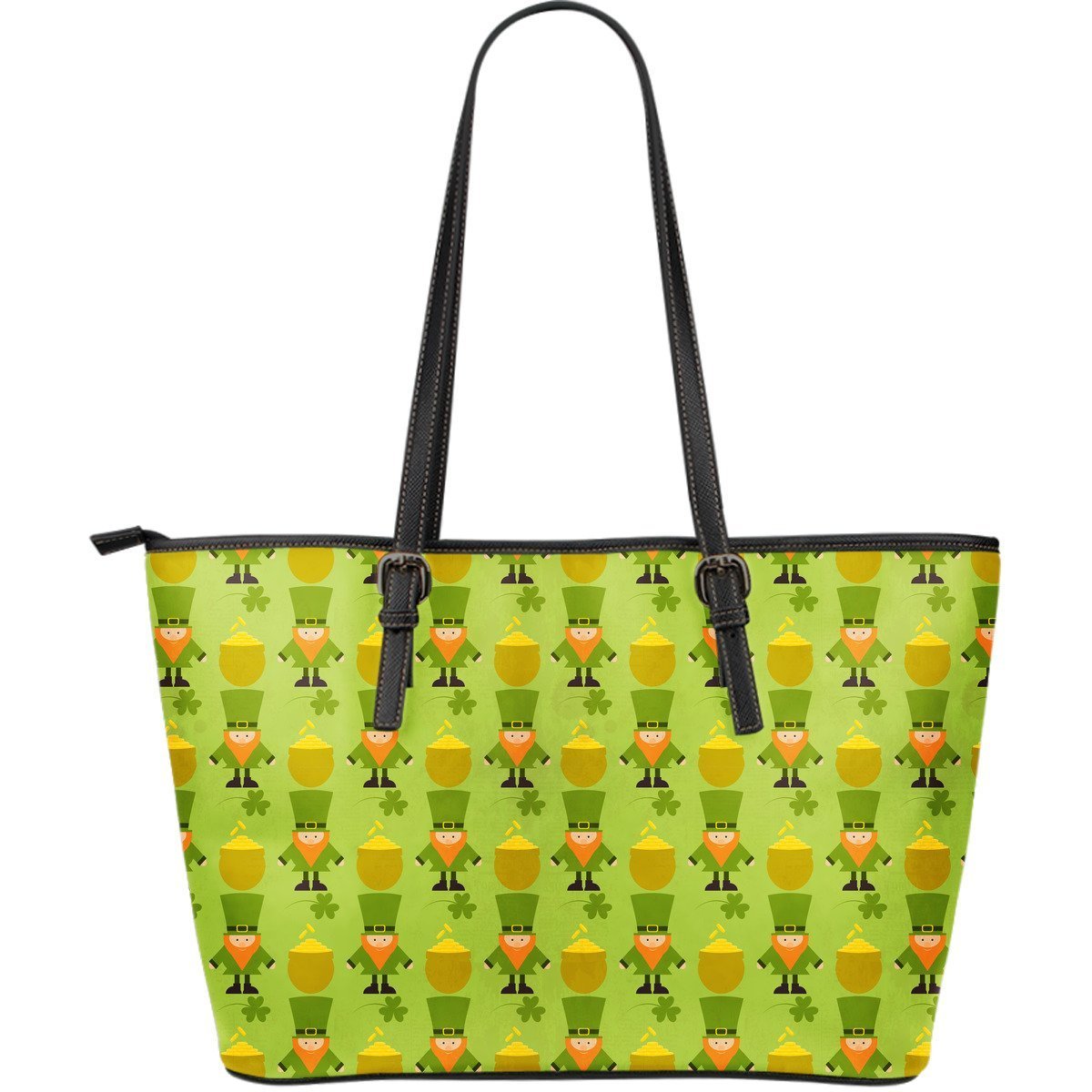 Leprechaun St Patrick's Day Print Pattern Leather Tote Bag-grizzshop