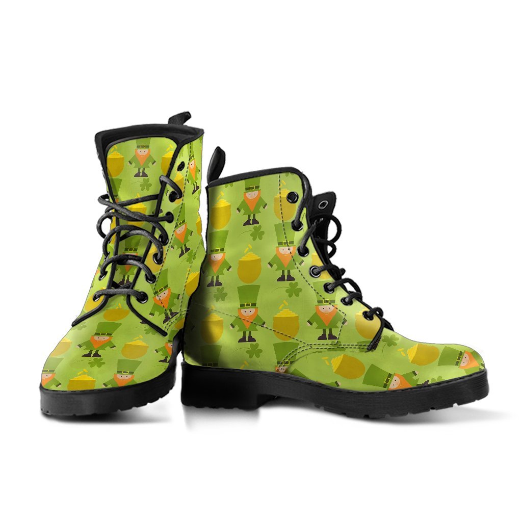 Leprechaun St Patrick's Day Print Pattern Men Women Leather Boots-grizzshop