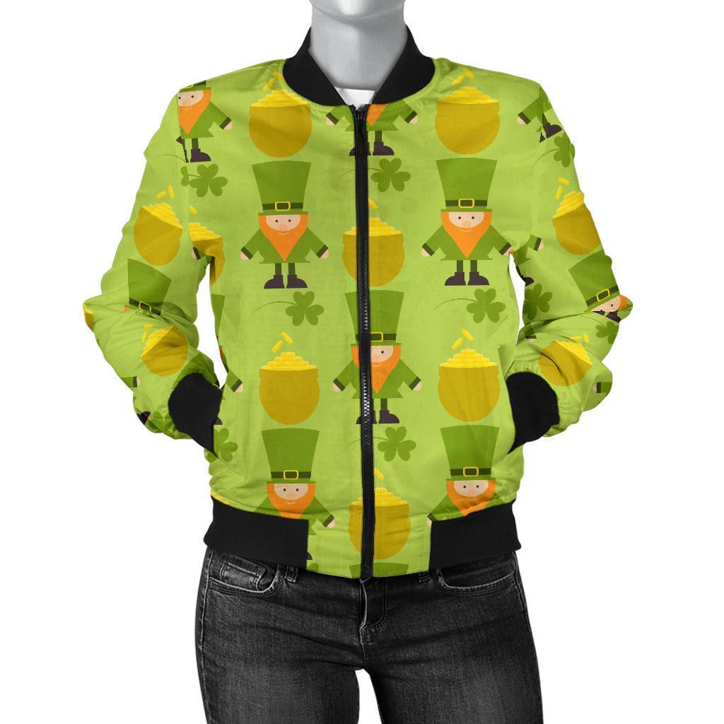 Leprechaun St Patrick's Day Print Pattern Women Casual Bomber Jacket-grizzshop