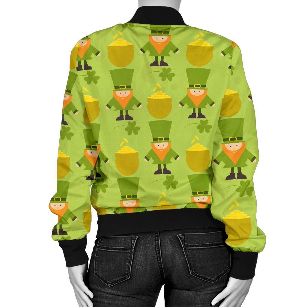 Leprechaun St Patrick's Day Print Pattern Women Casual Bomber Jacket-grizzshop