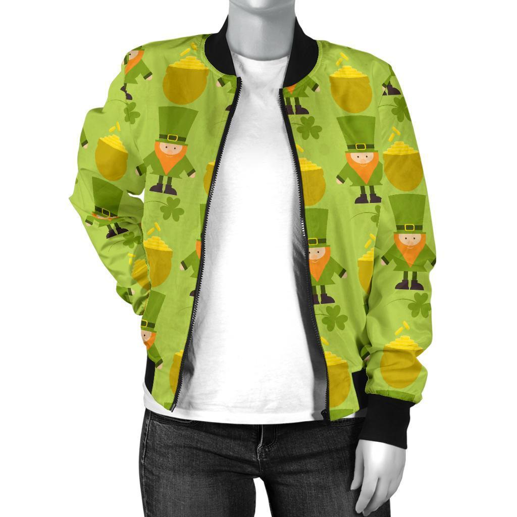 Leprechaun St Patrick's Day Print Pattern Women Casual Bomber Jacket-grizzshop