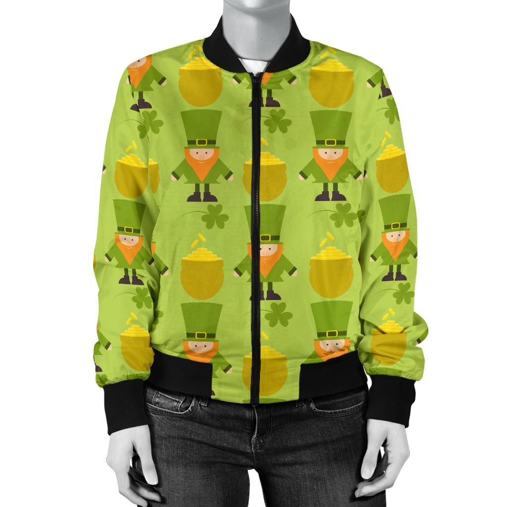 Leprechaun St Patrick's Day Print Pattern Women Casual Bomber Jacket-grizzshop