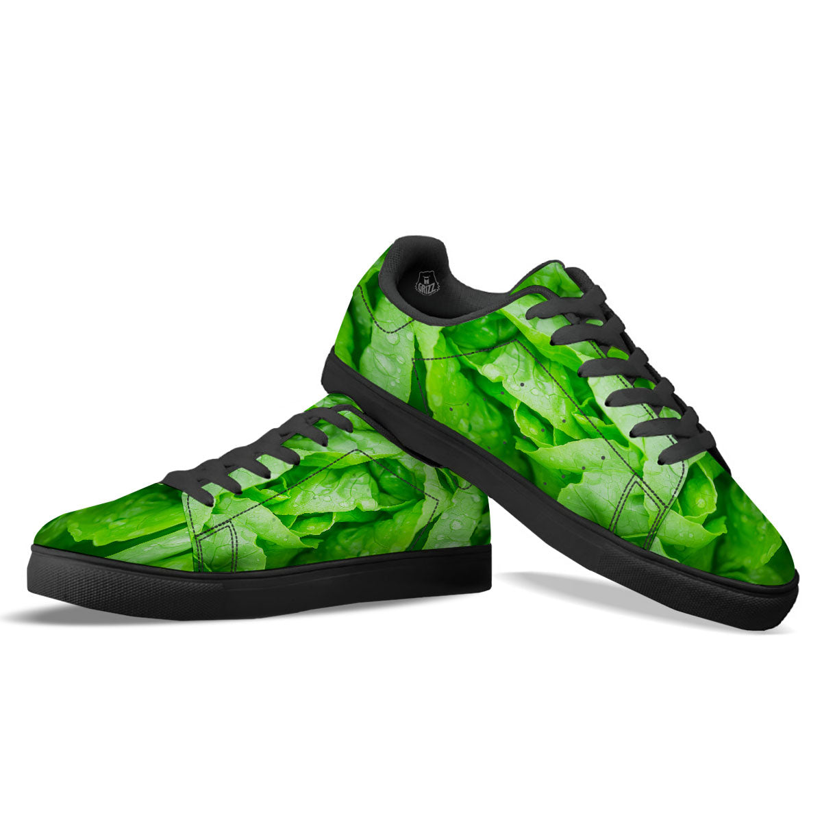 Lettuce Fresh Leaves Print Black Low Top Sneakers-grizzshop