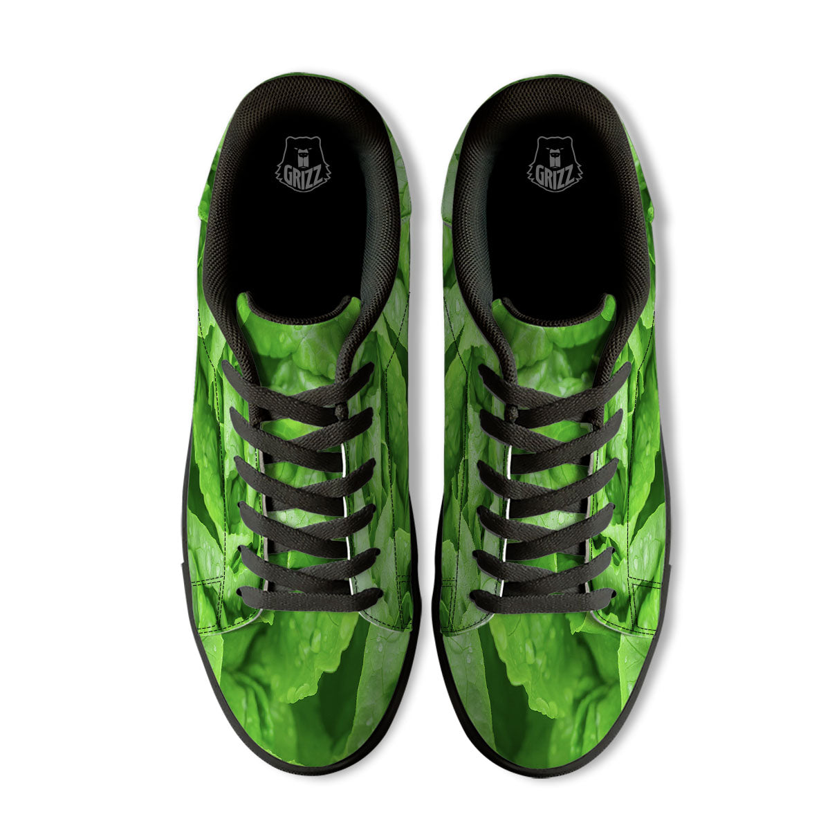 Lettuce Fresh Leaves Print Black Low Top Sneakers-grizzshop
