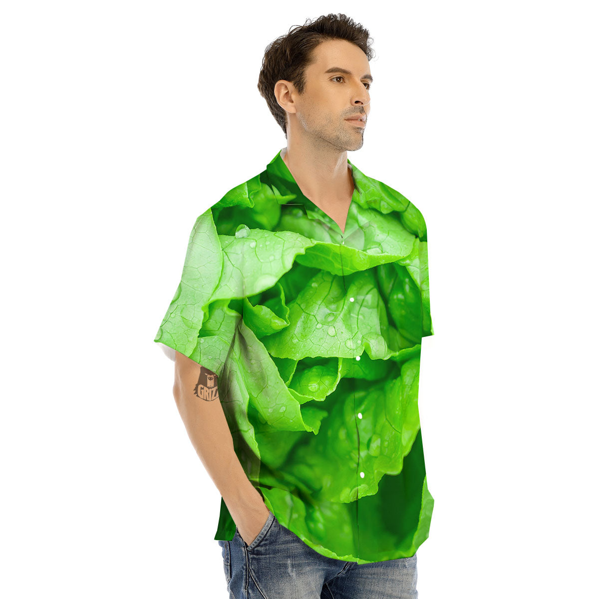 Lettuce Fresh Leaves Print Men's Hawaiian Shirt-grizzshop
