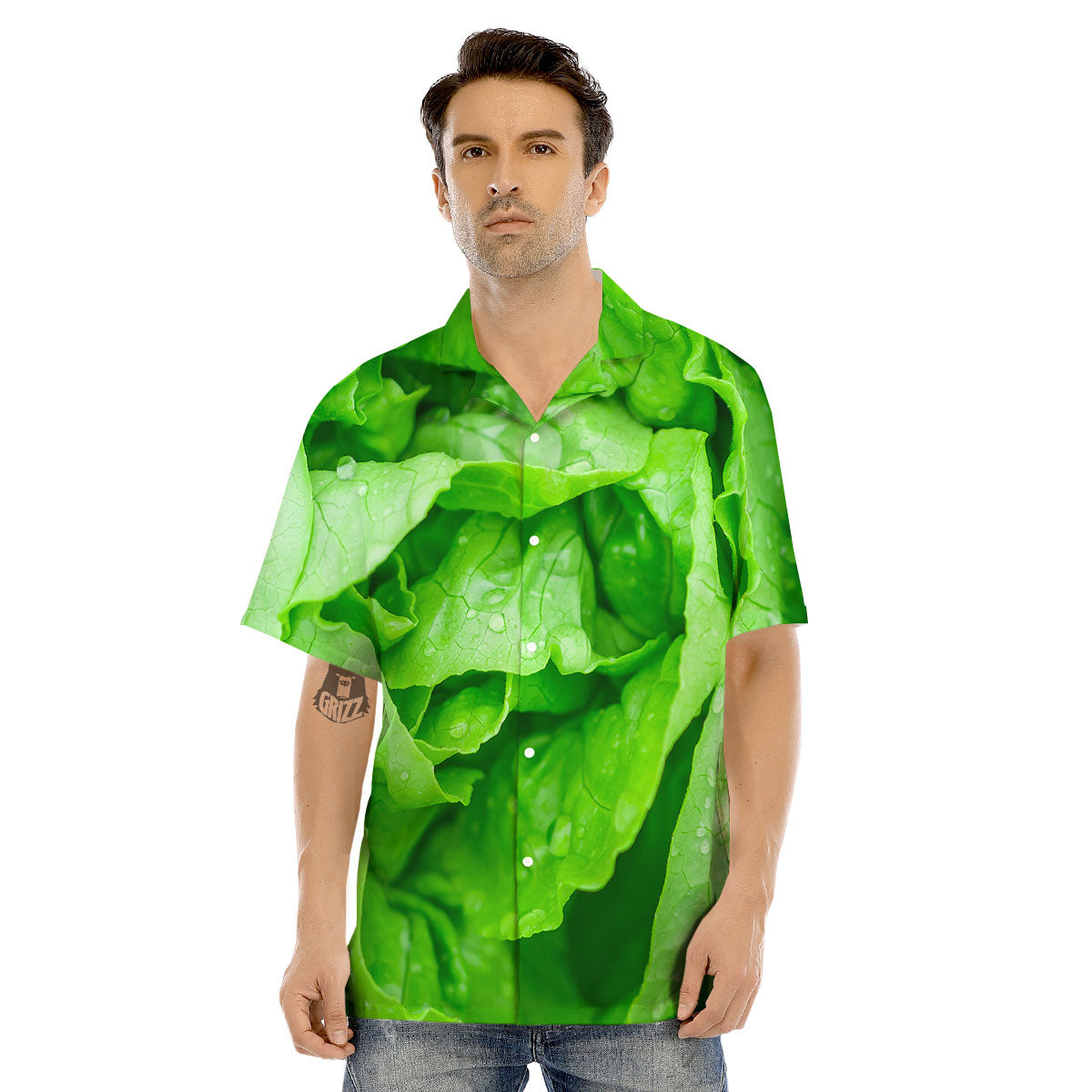Lettuce Fresh Leaves Print Men's Hawaiian Shirt-grizzshop