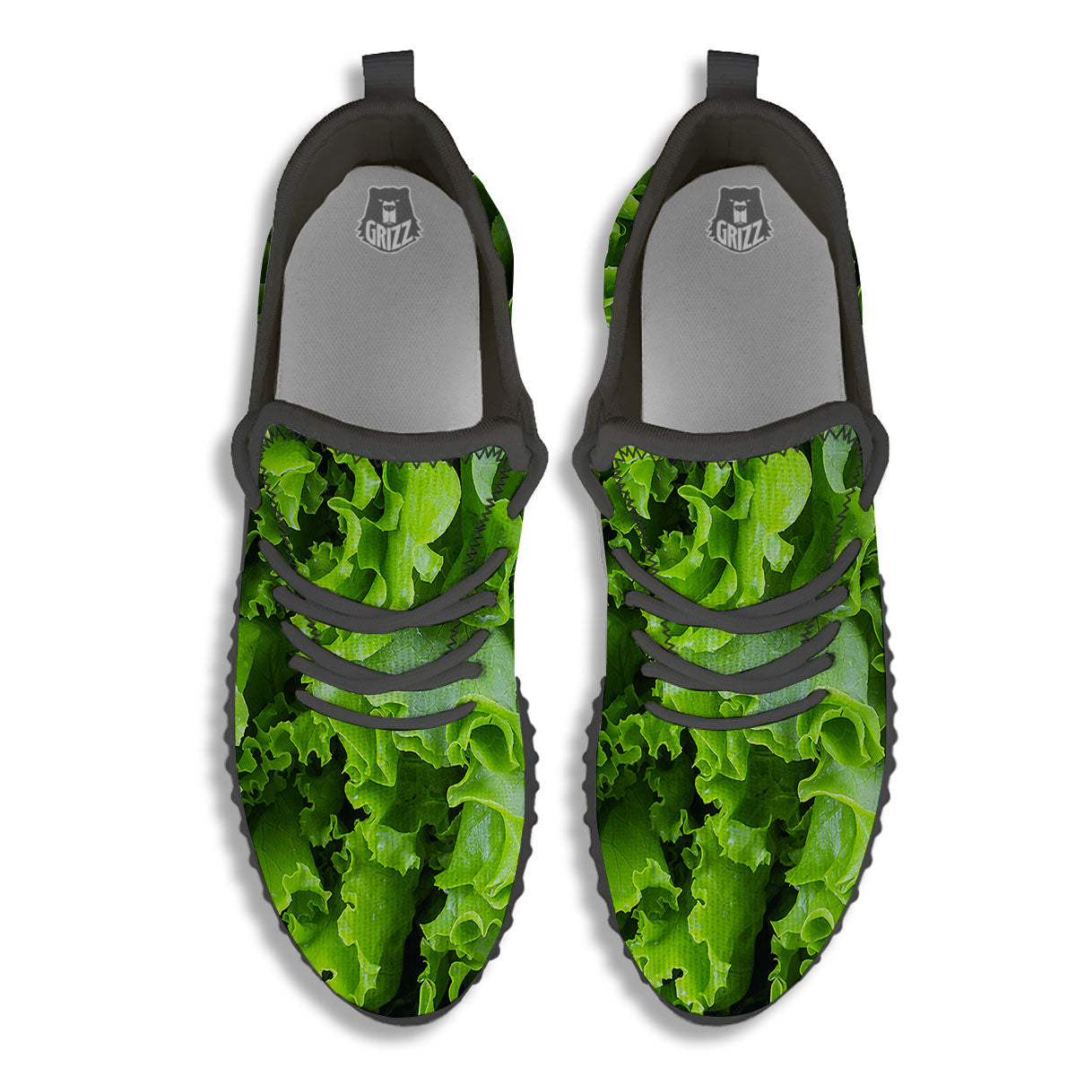Lettuce Green Leaves Print Black Walking Shoes-grizzshop
