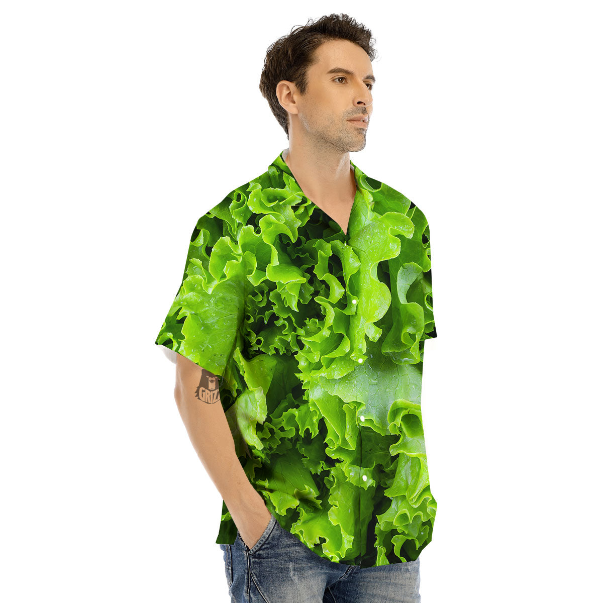 Lettuce Green Leaves Print Men's Hawaiian Shirt-grizzshop