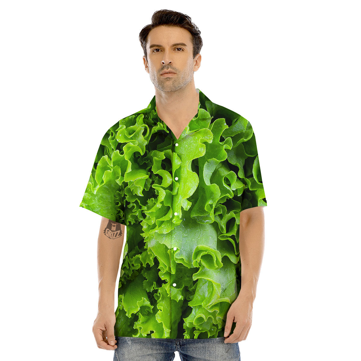 Lettuce Green Leaves Print Men's Hawaiian Shirt-grizzshop