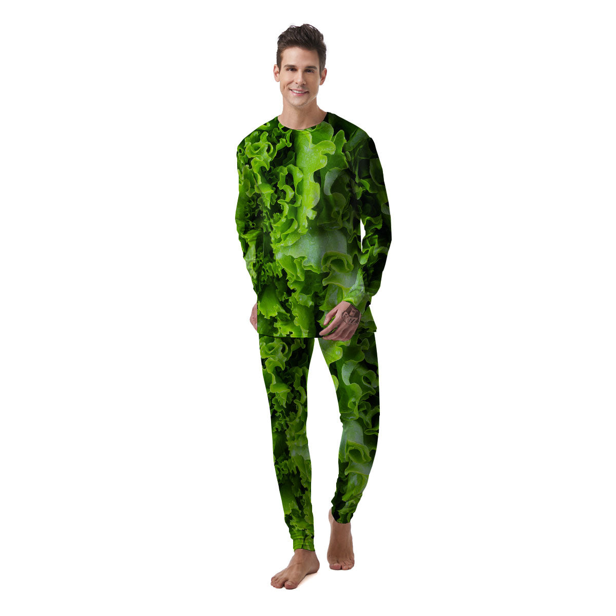 Lettuce Green Leaves Print Men's Pajamas-grizzshop