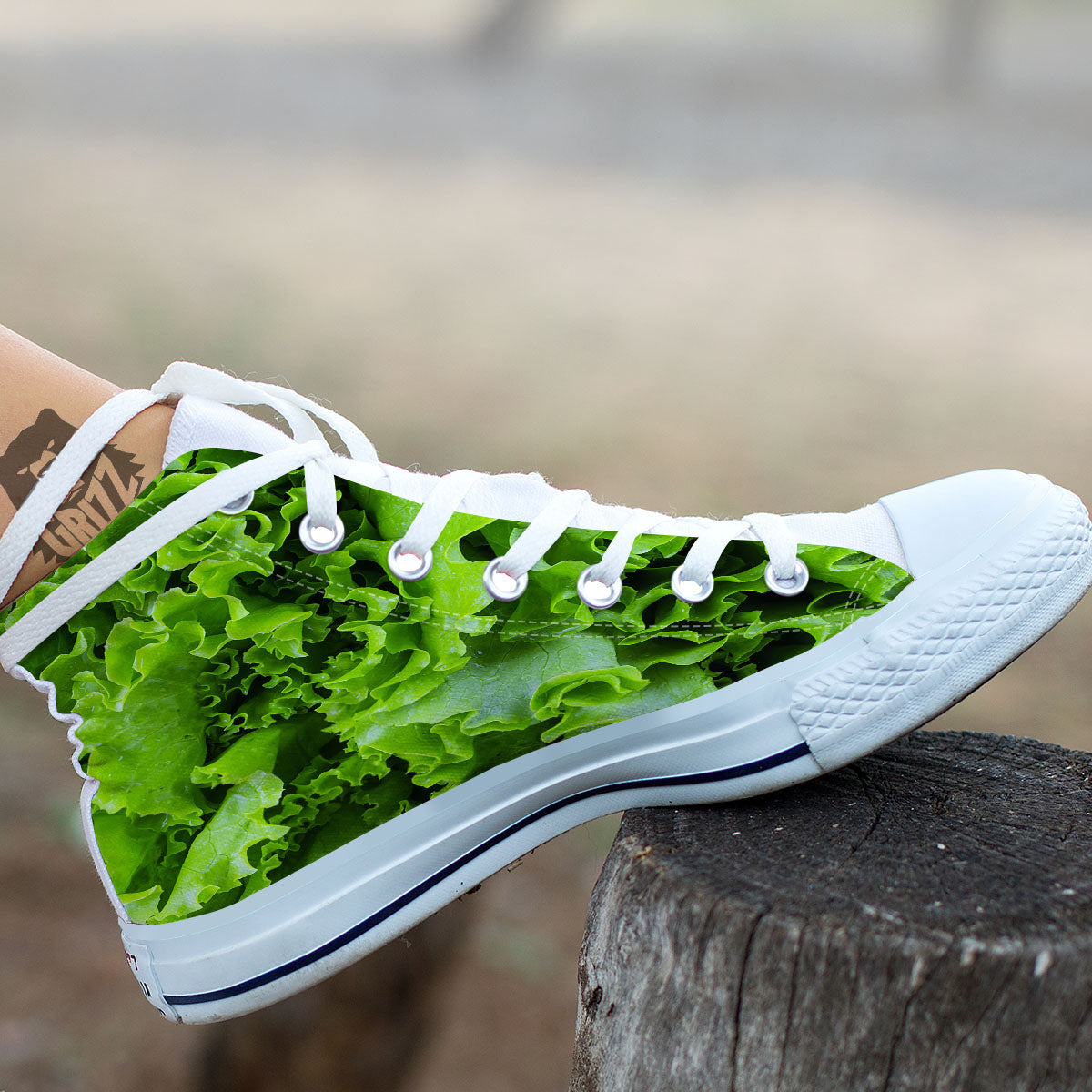 Lettuce Green Leaves Print White High Top Shoes-grizzshop