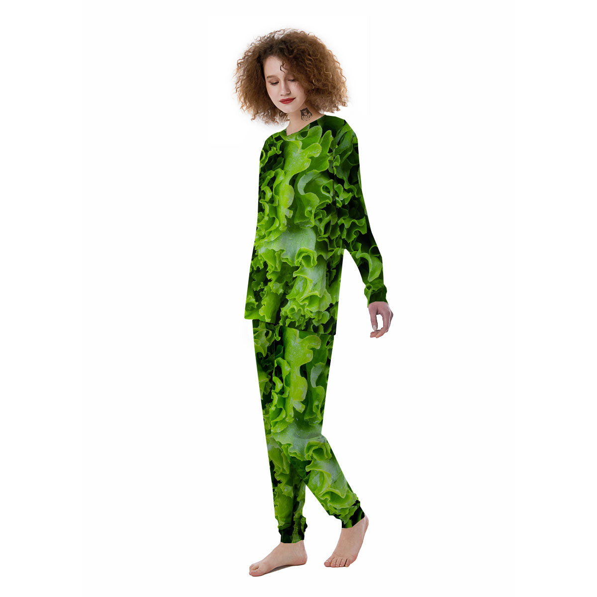 Lettuce Green Leaves Print Women's Pajamas-grizzshop