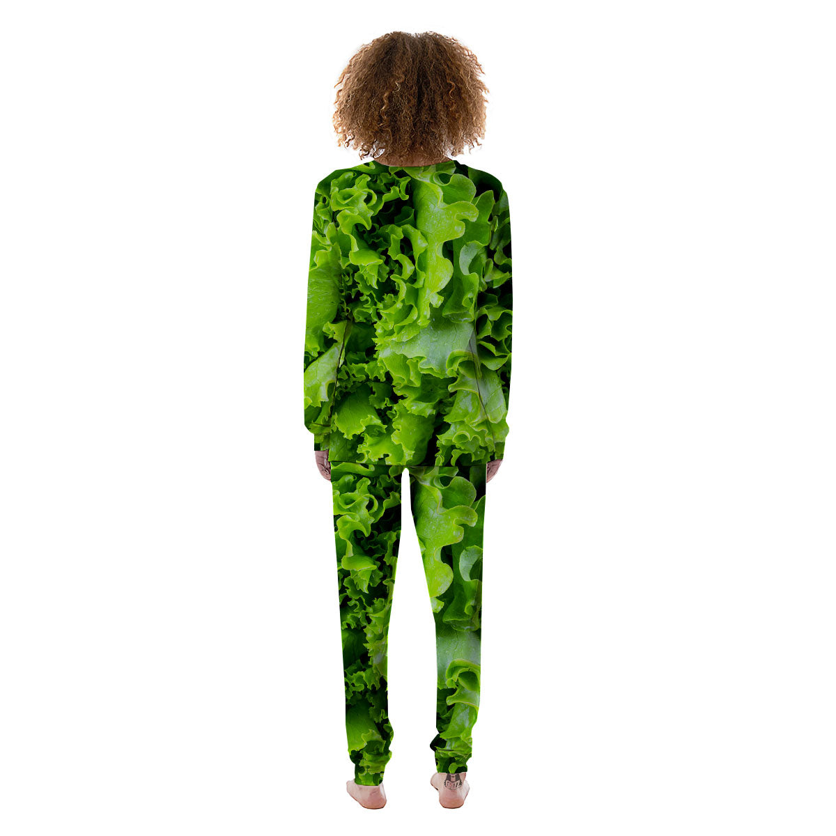 Lettuce Green Leaves Print Women's Pajamas-grizzshop