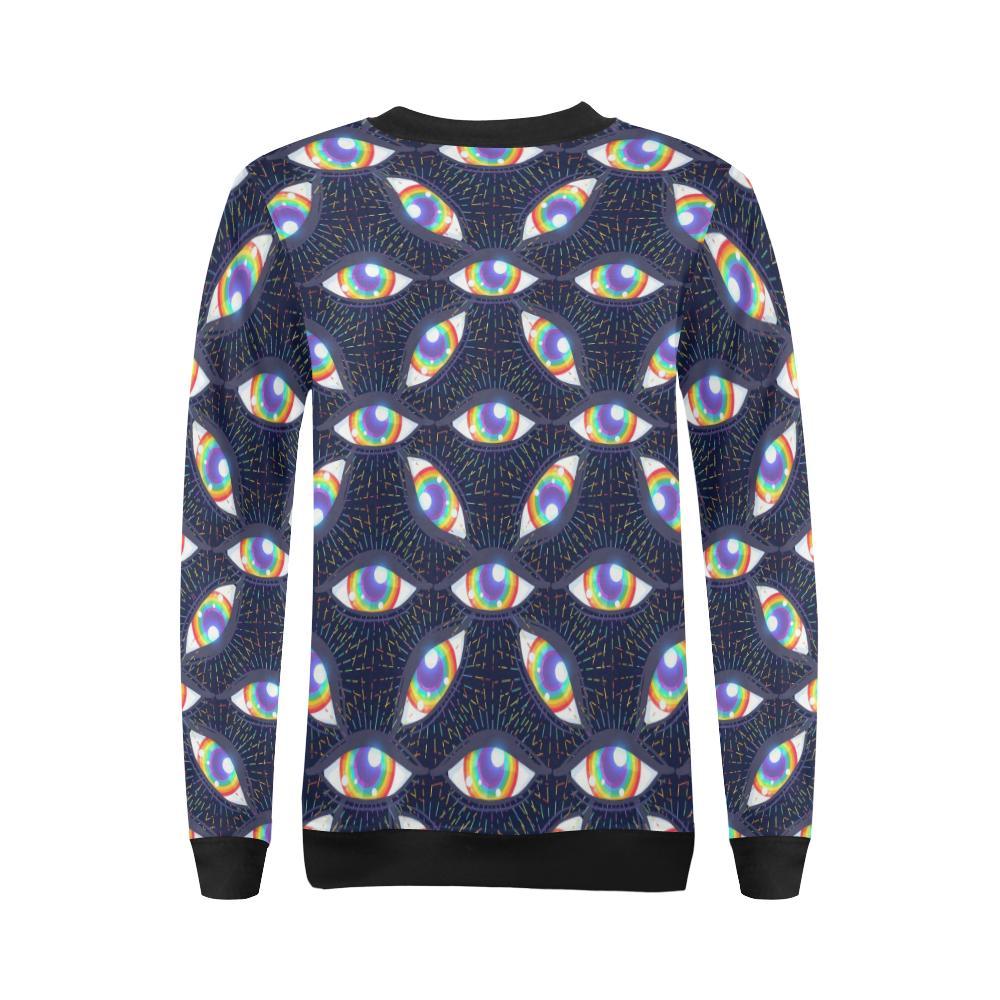 Lgbt Pride Rainbow Eye Pattern Print Women Crewneck Sweatshirt-grizzshop