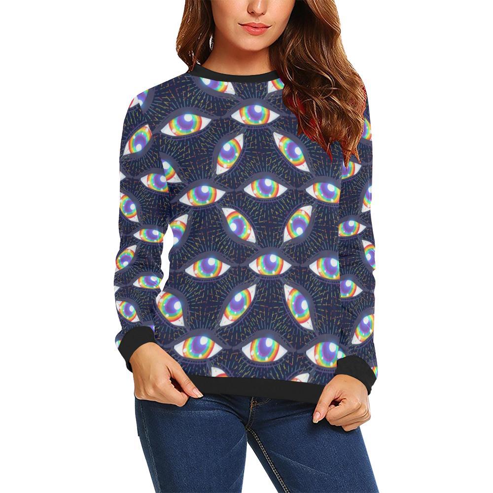 Lgbt Pride Rainbow Eye Pattern Print Women Crewneck Sweatshirt-grizzshop