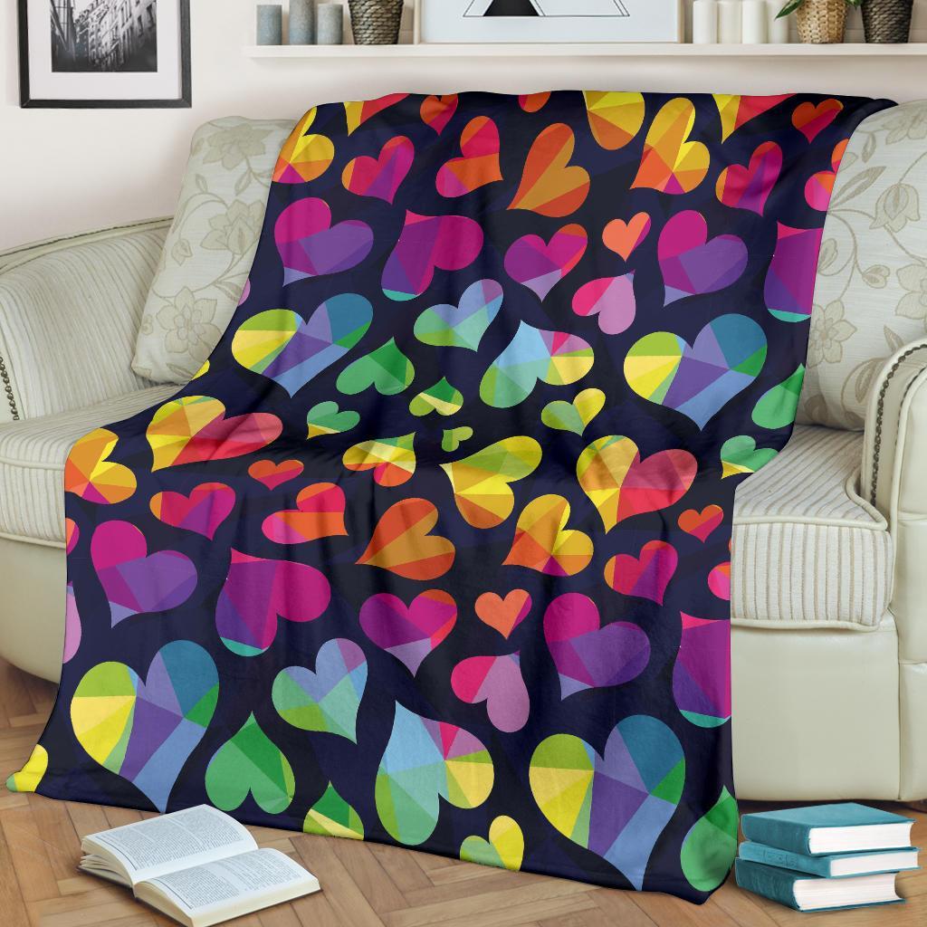 Lgbt Pride Rainbow Heart Pattern Print Blanket-grizzshop