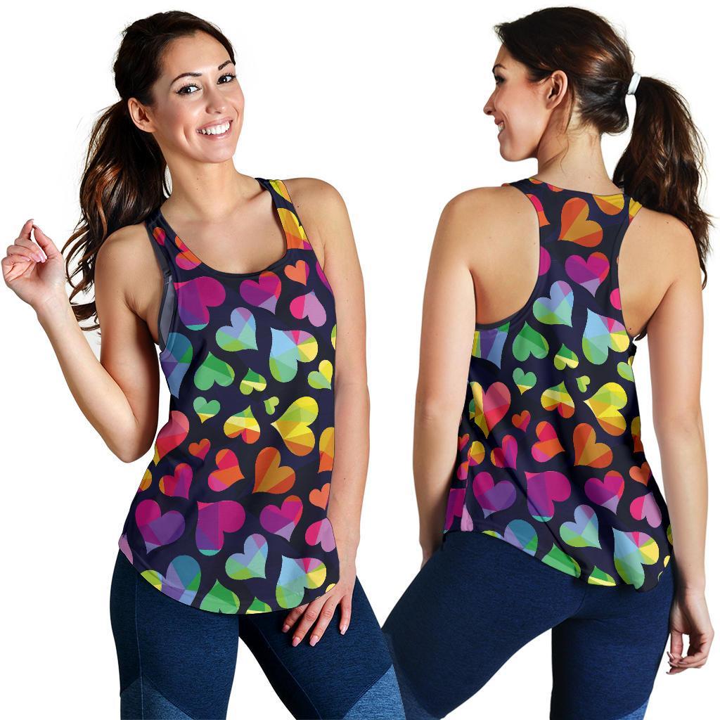 Lgbt Pride Rainbow Heart Pattern Print Racerback Tank Tops-grizzshop