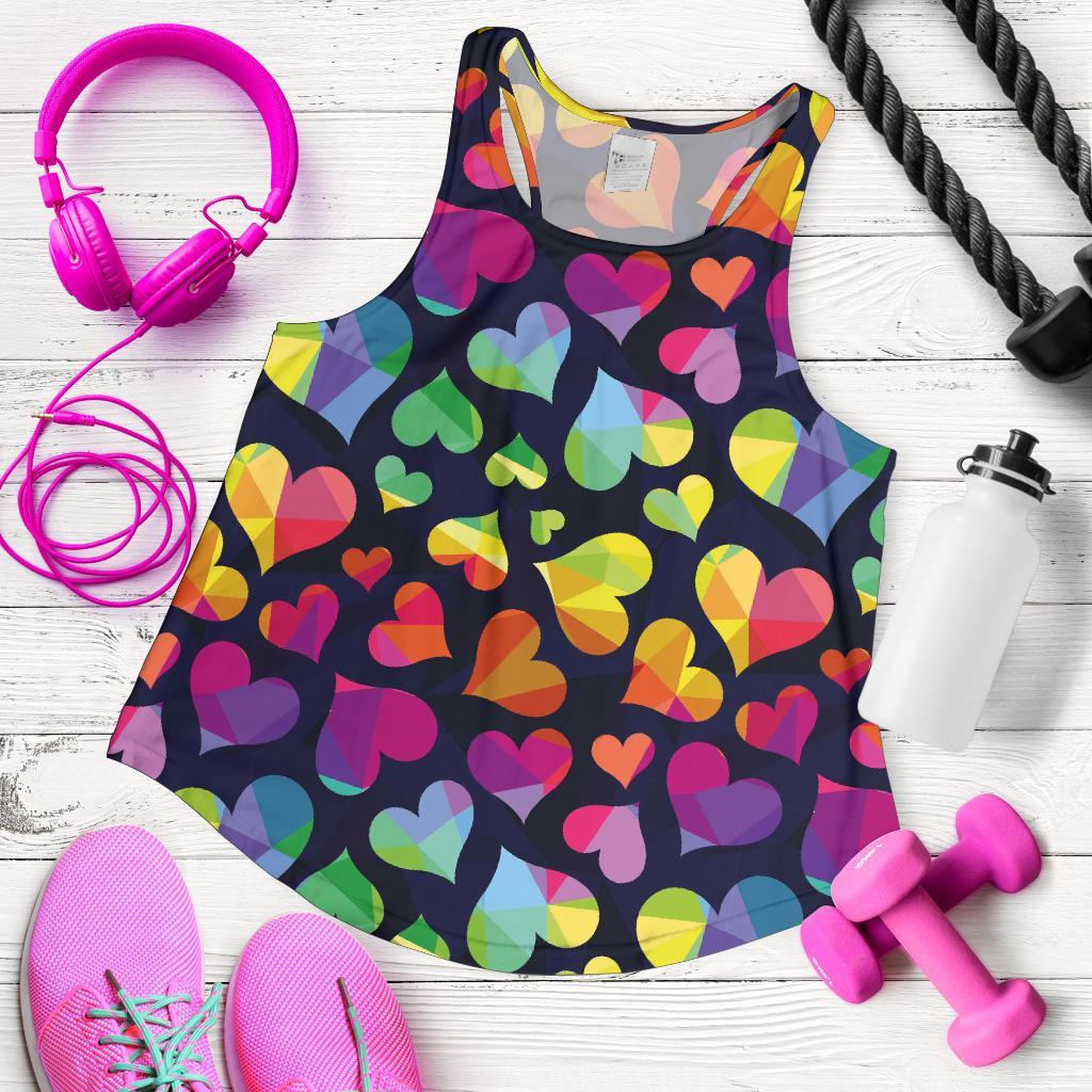 Lgbt Pride Rainbow Heart Pattern Print Racerback Tank Tops-grizzshop