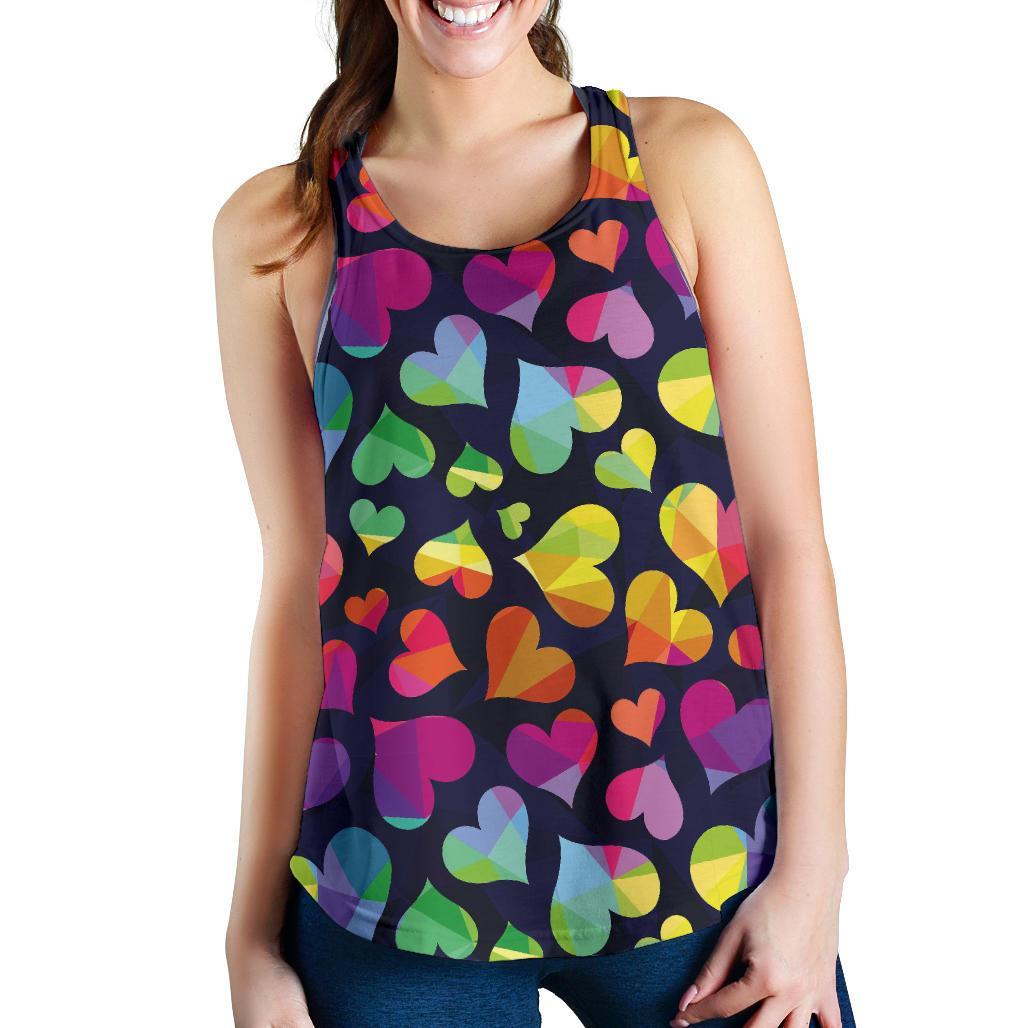 Lgbt Pride Rainbow Heart Pattern Print Racerback Tank Tops-grizzshop