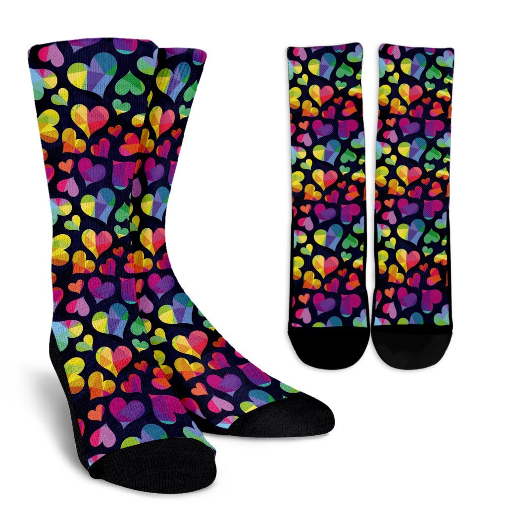 Lgbt Pride Rainbow Heart Pattern Print Unisex Crew Socks-grizzshop