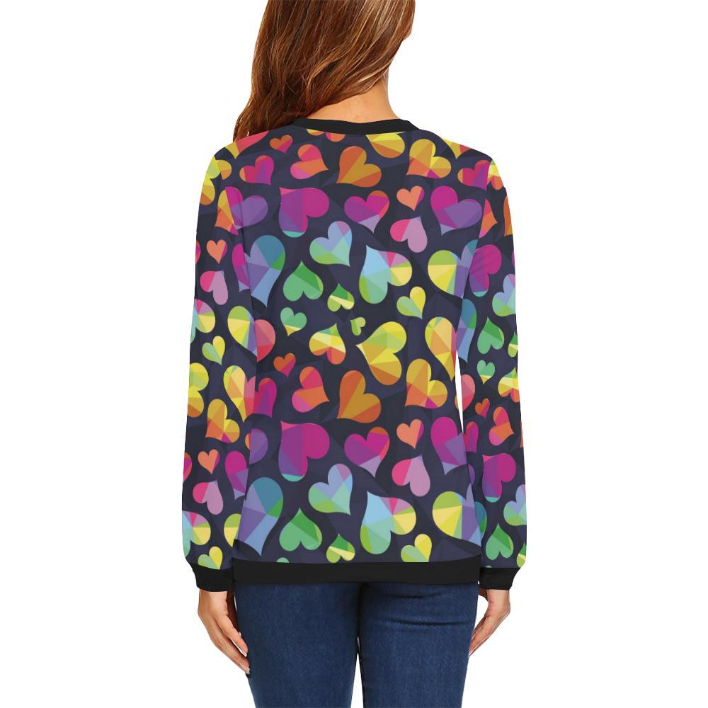 Lgbt Pride Rainbow Heart Pattern Print Women Crewneck Sweatshirt-grizzshop