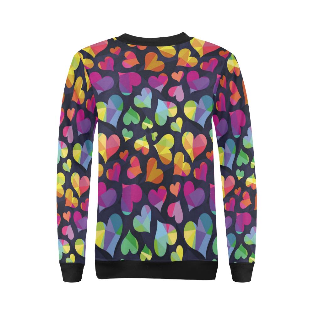 Lgbt Pride Rainbow Heart Pattern Print Women Crewneck Sweatshirt-grizzshop