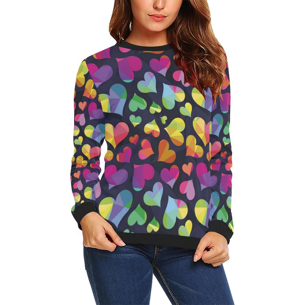 Lgbt Pride Rainbow Heart Pattern Print Women Crewneck Sweatshirt-grizzshop