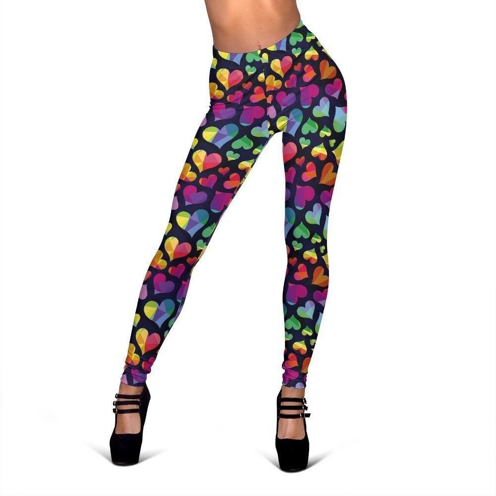 Lgbt Pride Rainbow Heart Pattern Print Women Leggings-grizzshop