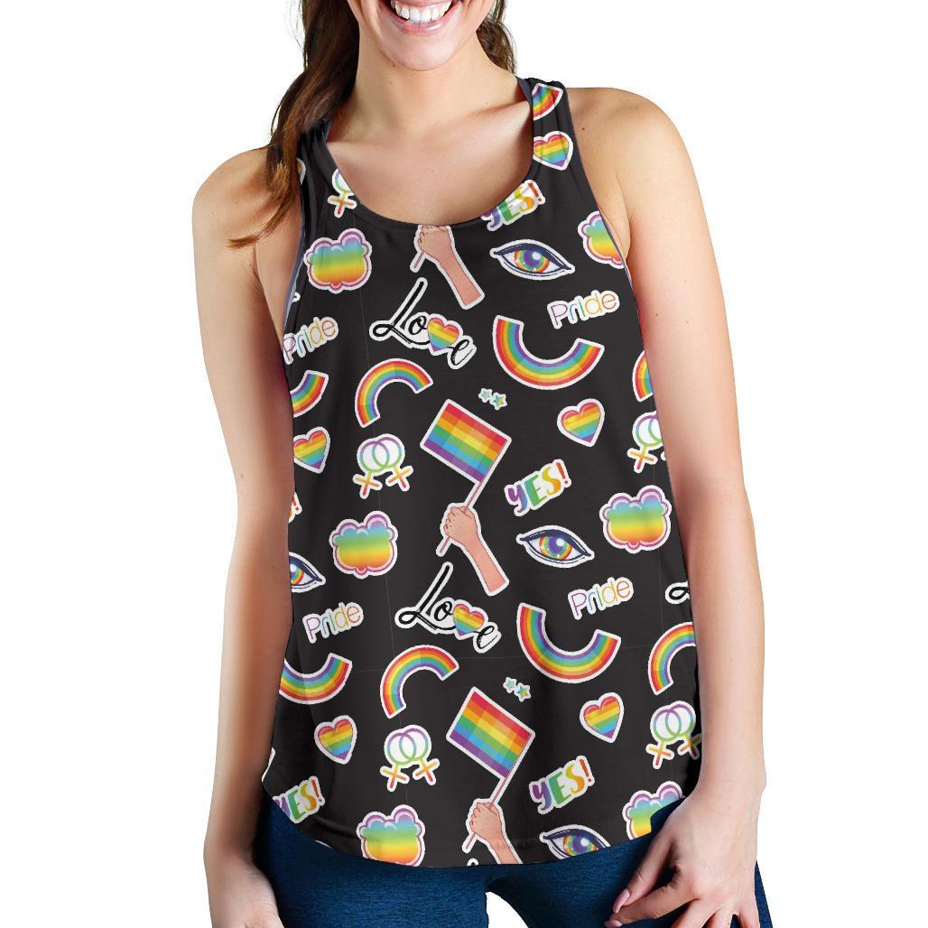 Lgbt Pride Rainbow Pattern Print Racerback Tank Tops-grizzshop