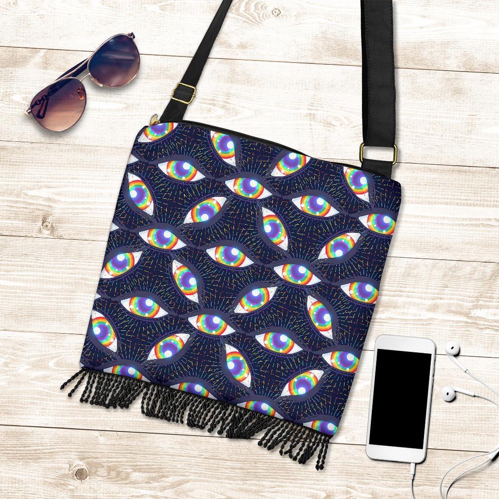 Lgbt Rainbow Eye Patterm Print Crossbody Bags-grizzshop