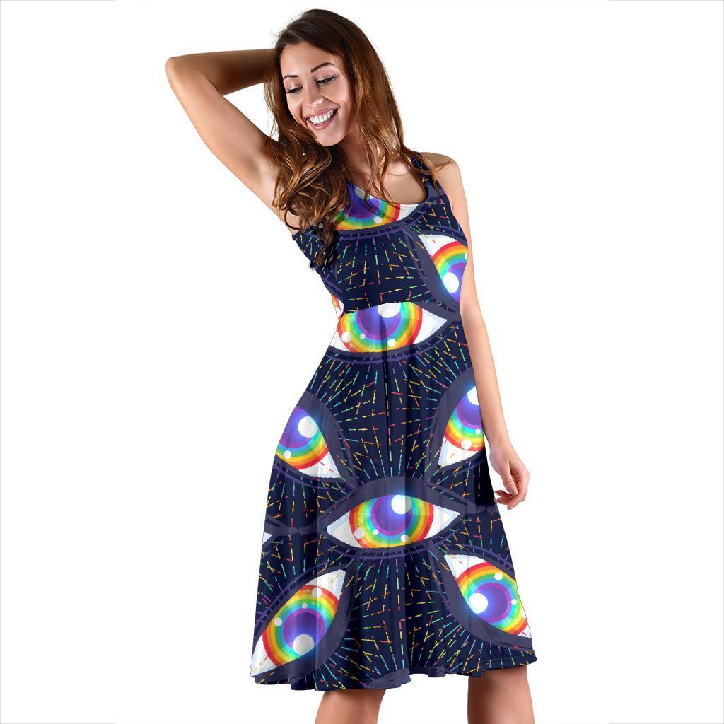 Lgbt Rainbow Eye Patterm Print Dress-grizzshop