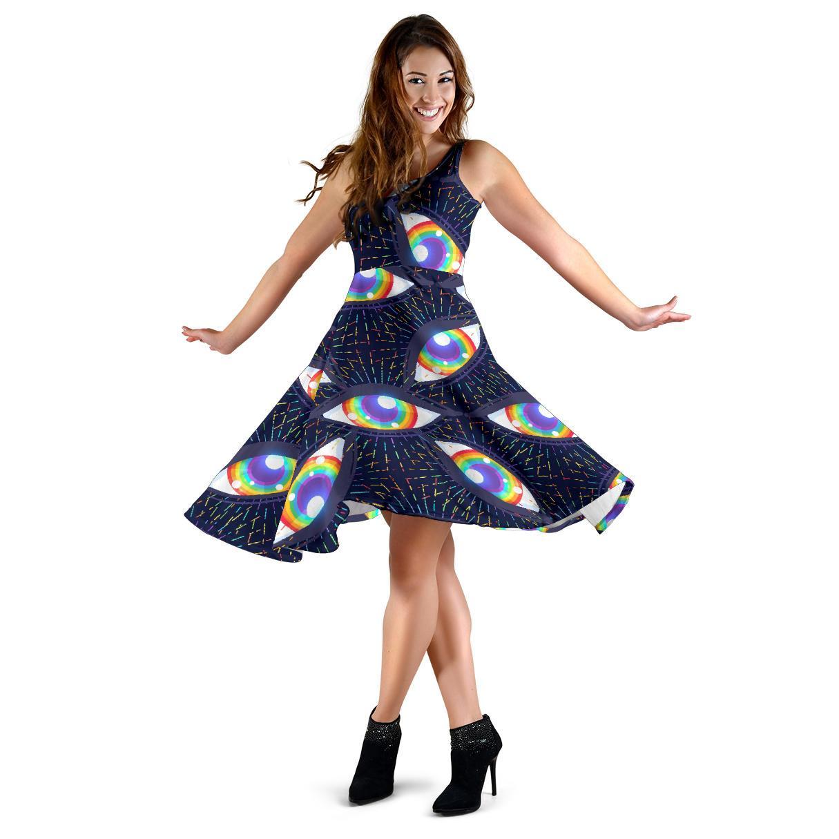 Lgbt Rainbow Eye Patterm Print Dress-grizzshop