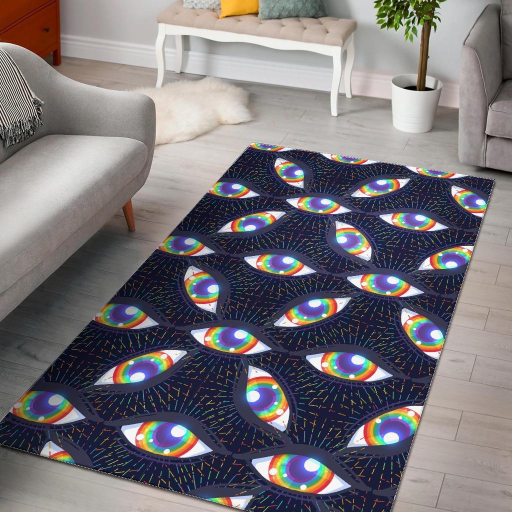 Lgbt Rainbow Eye Patterm Print Floor Mat-grizzshop