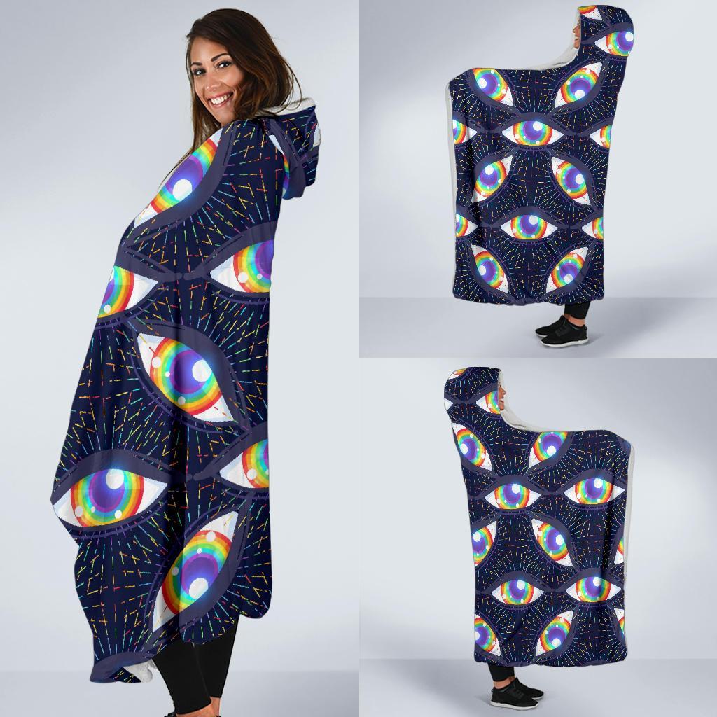 Lgbt Rainbow Eye Patterm Print Hooded Blanket-grizzshop