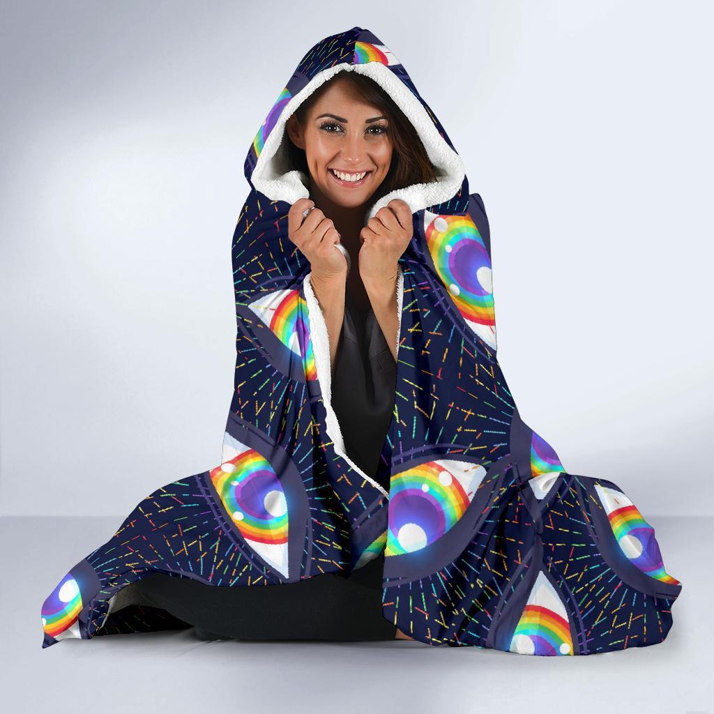 Lgbt Rainbow Eye Patterm Print Hooded Blanket-grizzshop