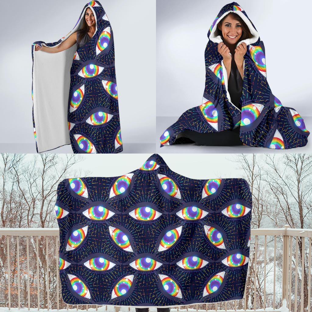 Lgbt Rainbow Eye Patterm Print Hooded Blanket-grizzshop