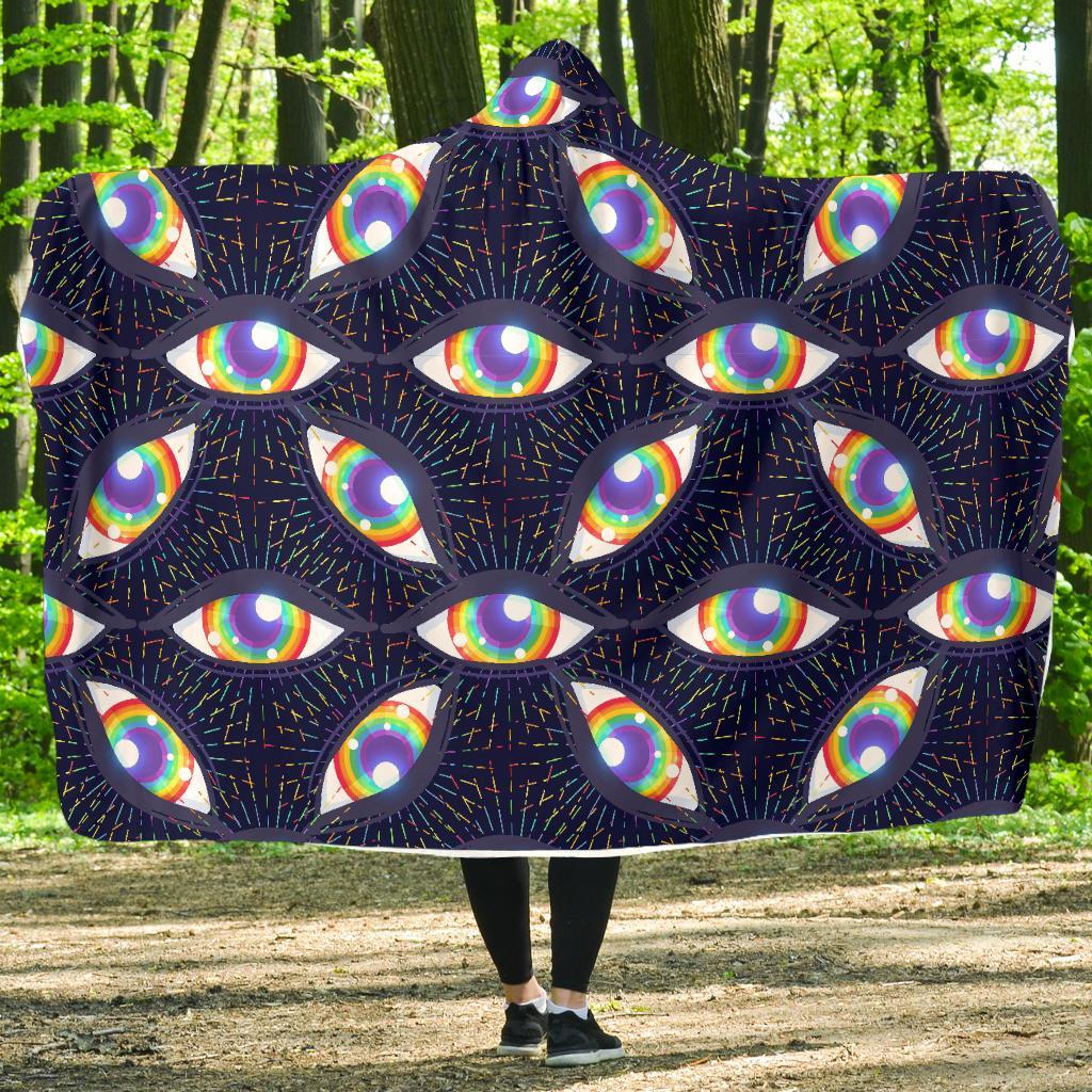 Lgbt Rainbow Eye Patterm Print Hooded Blanket-grizzshop