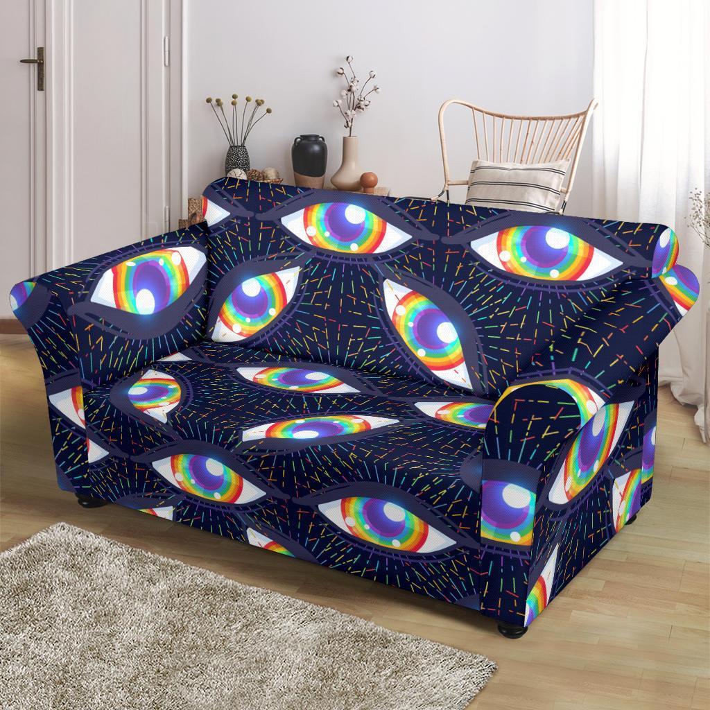 Lgbt Rainbow Eye Patterm Print Loveseat Cover-grizzshop