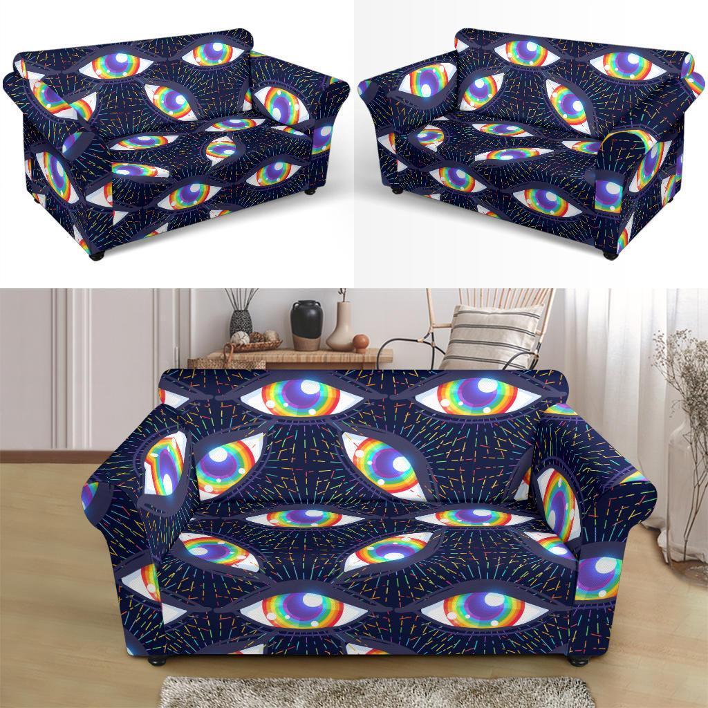 Lgbt Rainbow Eye Patterm Print Loveseat Cover-grizzshop