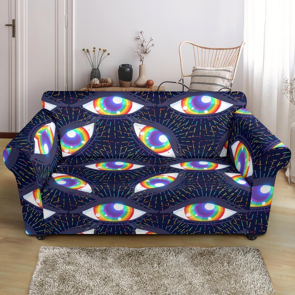 Lgbt Rainbow Eye Patterm Print Loveseat Cover-grizzshop