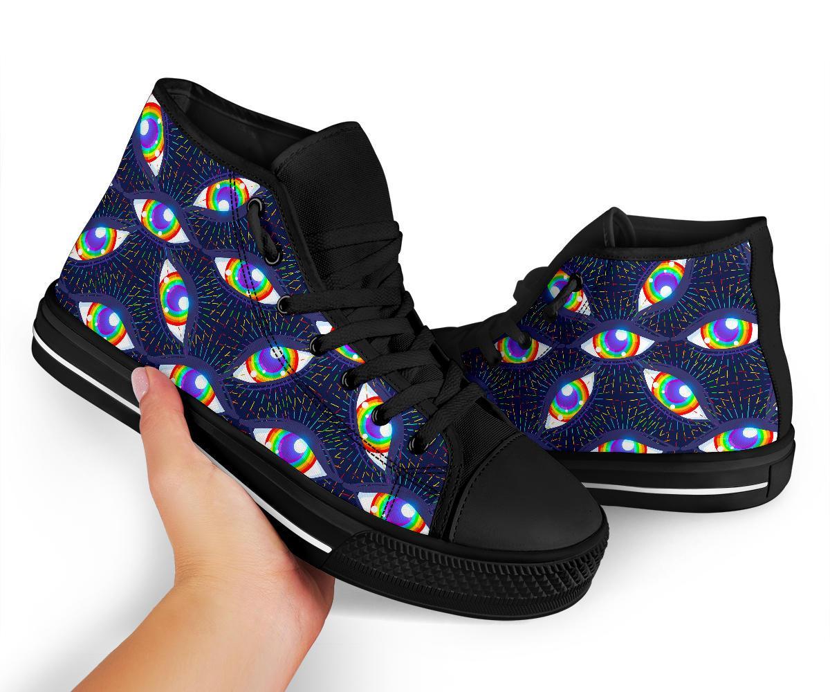 Lgbt Rainbow Eye Patterm Print Men Women's High Top Shoes-grizzshop