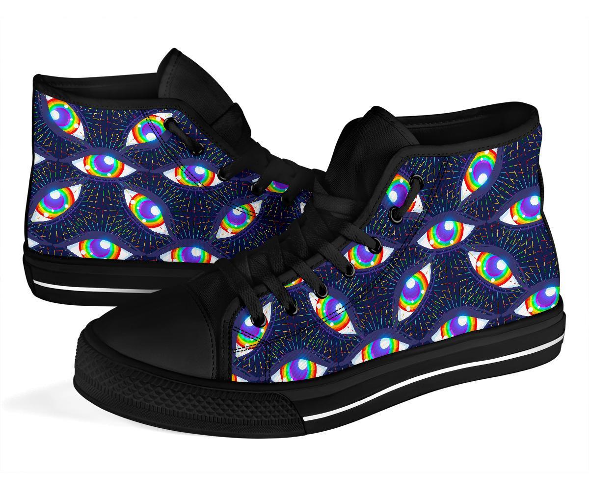 Lgbt Rainbow Eye Patterm Print Men Women's High Top Shoes-grizzshop