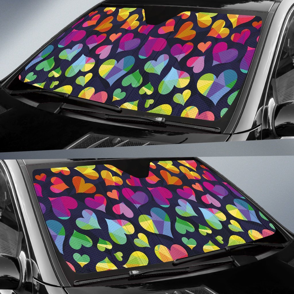 Lgbt Rainbow Heart Patterm Print Car Sun Shade-grizzshop