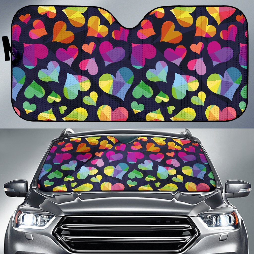Lgbt Rainbow Heart Patterm Print Car Sun Shade-grizzshop