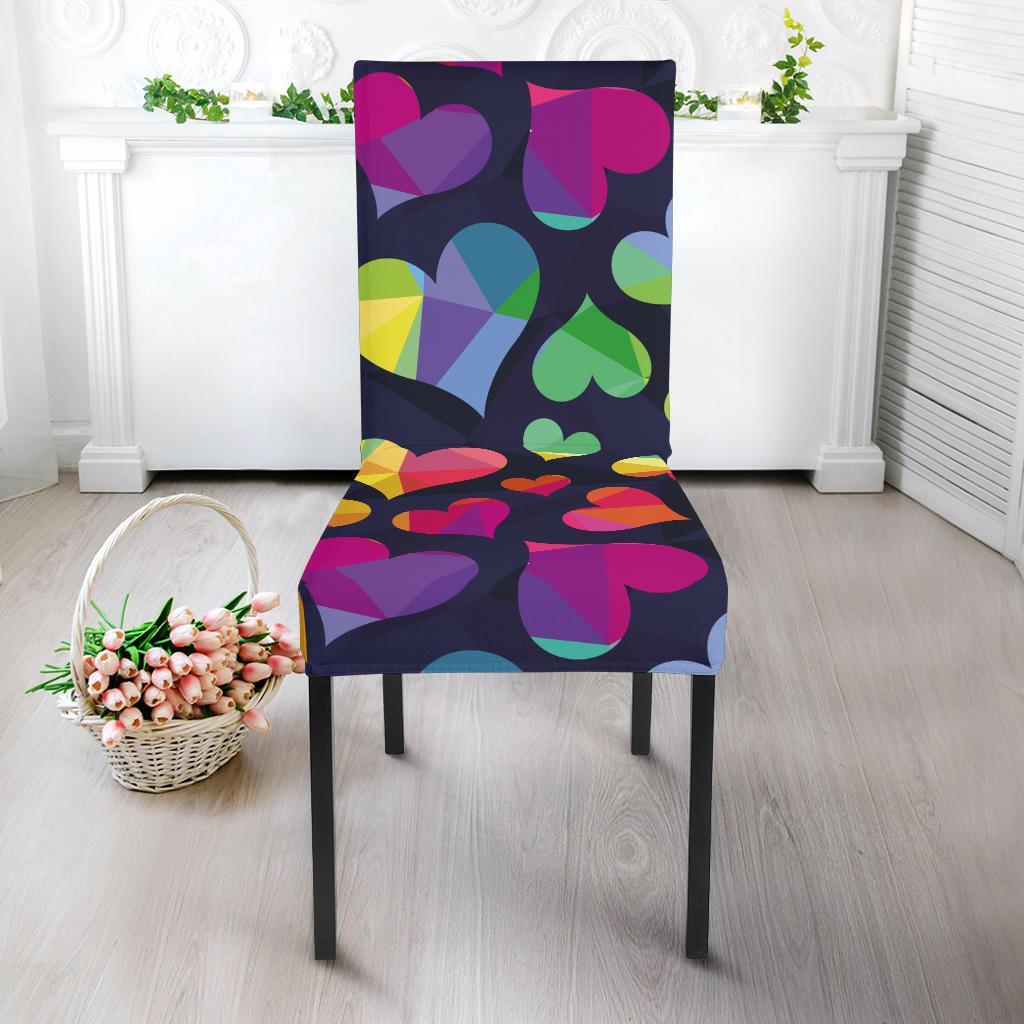 Lgbt Rainbow Heart Patterm Print Chair Cover-grizzshop