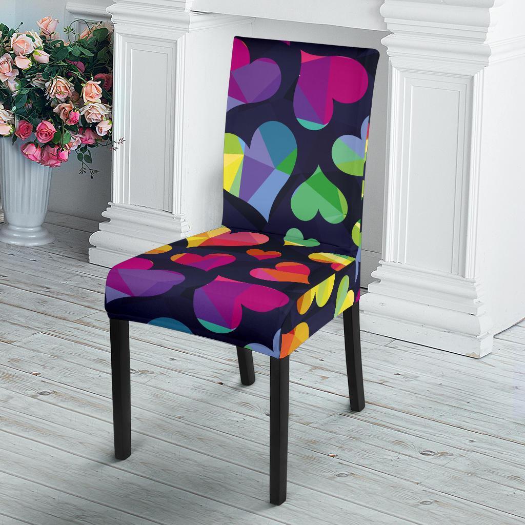 Lgbt Rainbow Heart Patterm Print Chair Cover-grizzshop