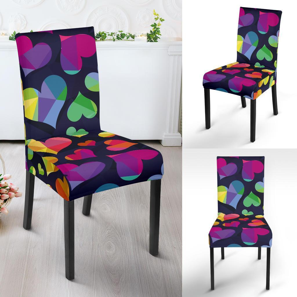 Lgbt Rainbow Heart Patterm Print Chair Cover-grizzshop