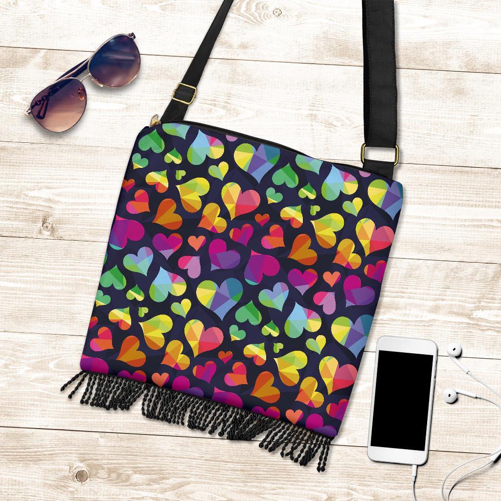 Lgbt Rainbow Heart Patterm Print Crossbody Bags-grizzshop