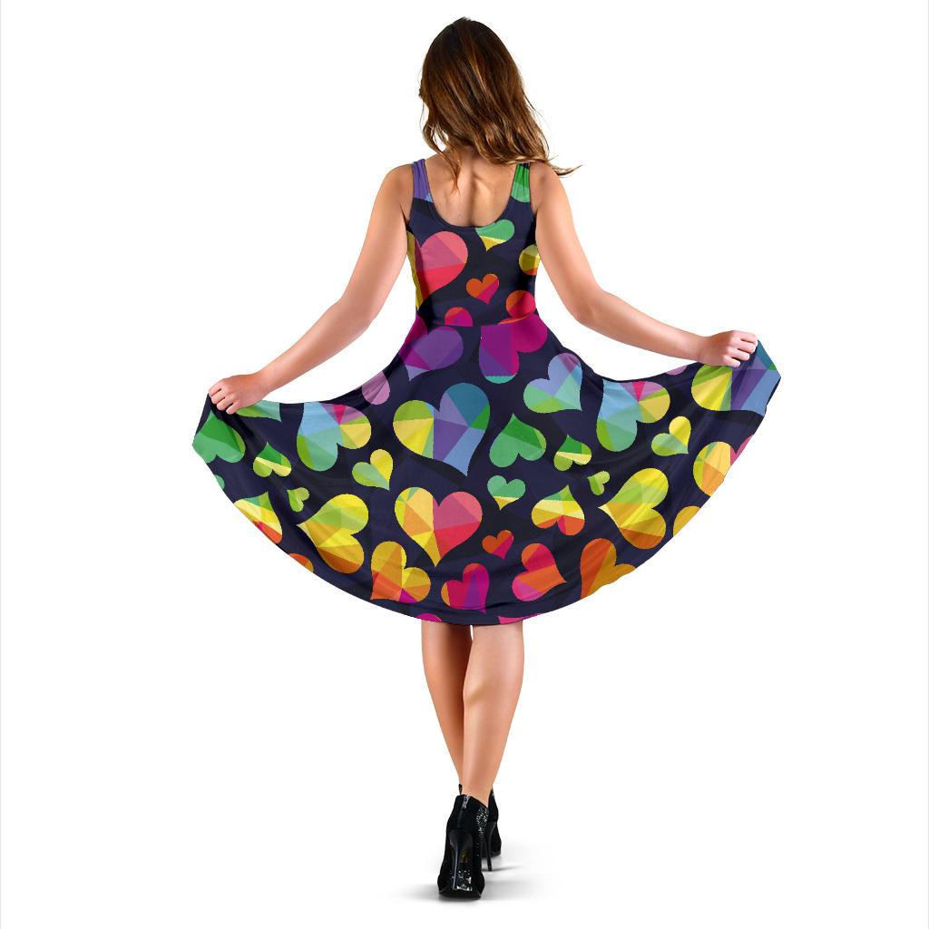 Lgbt Rainbow Heart Patterm Print Dress-grizzshop